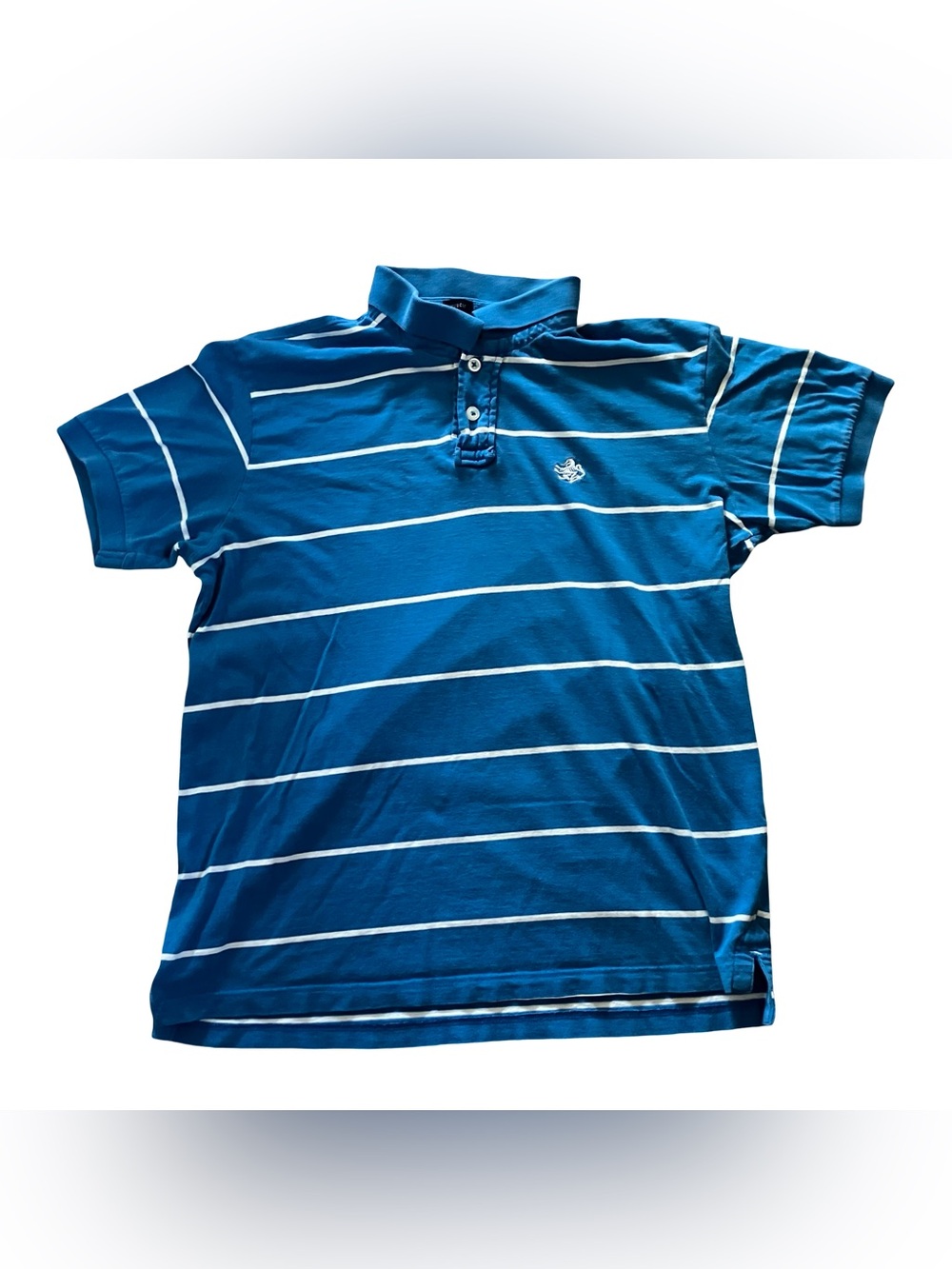 Southern Rock Blue Striped Polo Shirt Size L Embroidered Cotton Retro Preppy